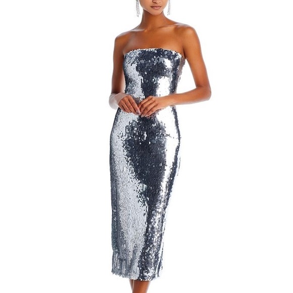 RHODE Dresses & Skirts - Rhode-NWT Silver Sequin Lisa Strapless Midi Dress